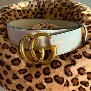 White Gucci Leather Belt